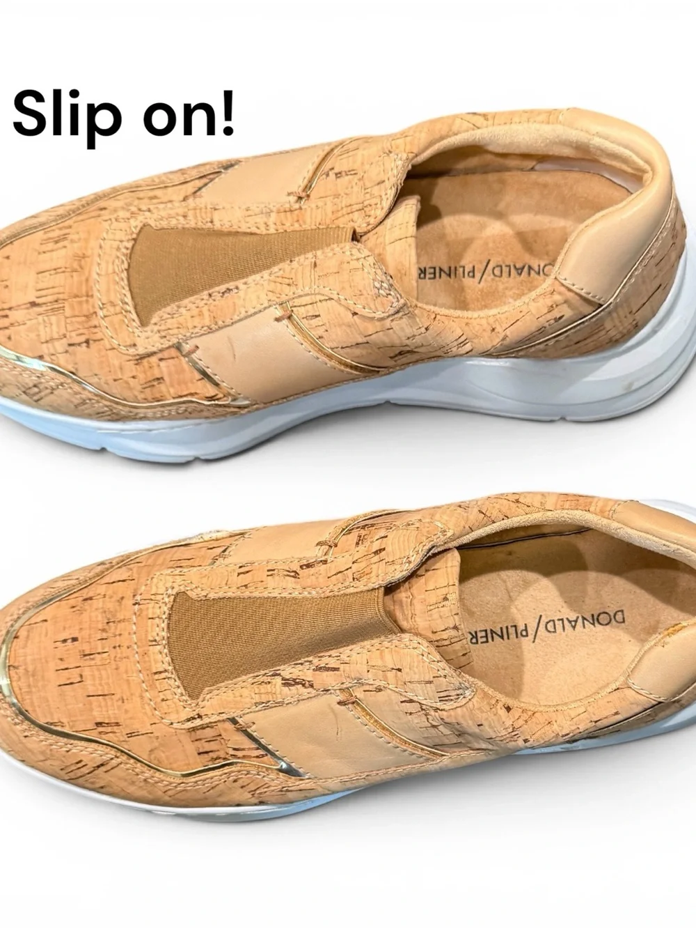 DONALD J PLINER Karli Cork Slip-On Fashion Sneaker Women 8M Tan Gold Trim NEW